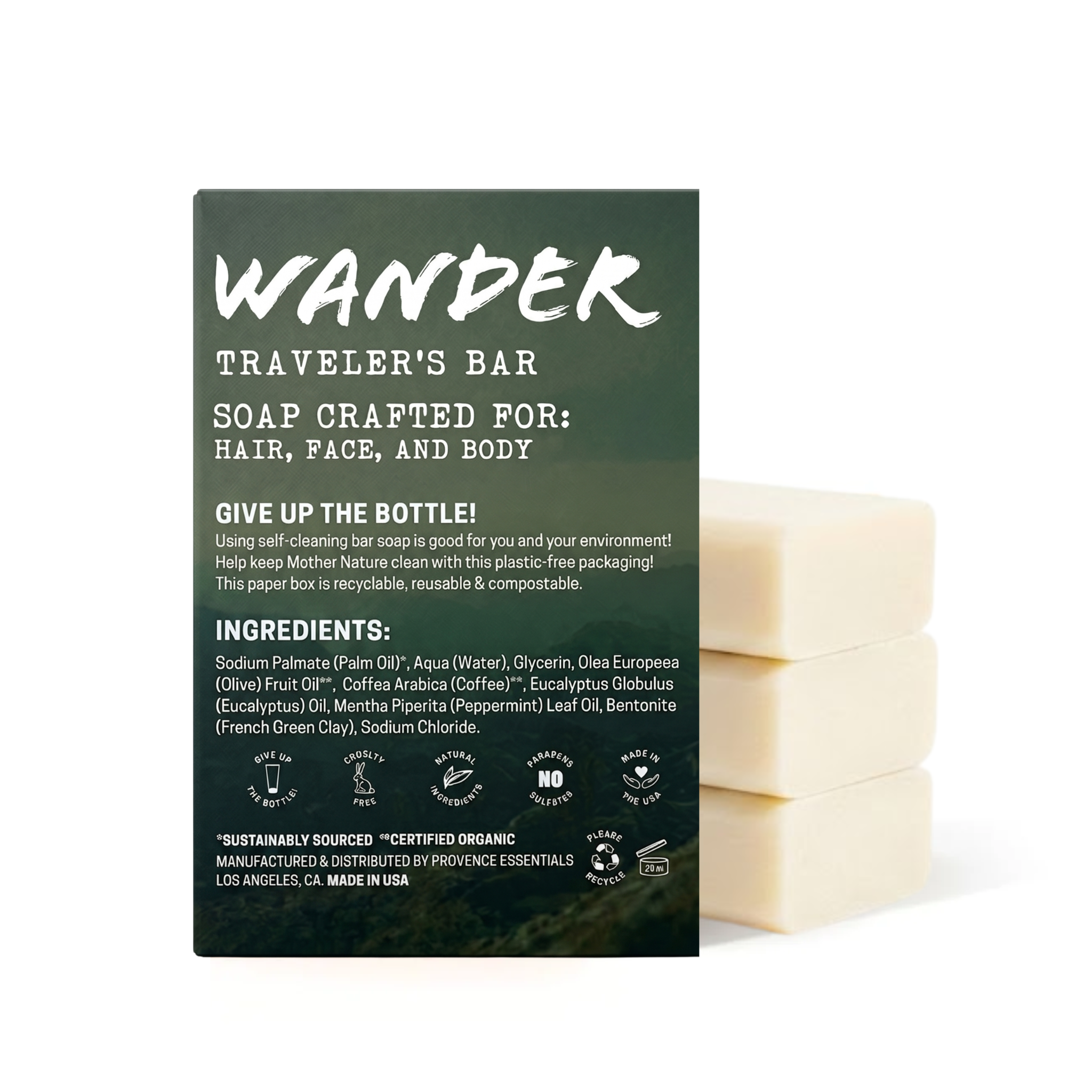 Wander Eucalyptus Mint 3-in-1 Men's Bar Soap – 3x5oz